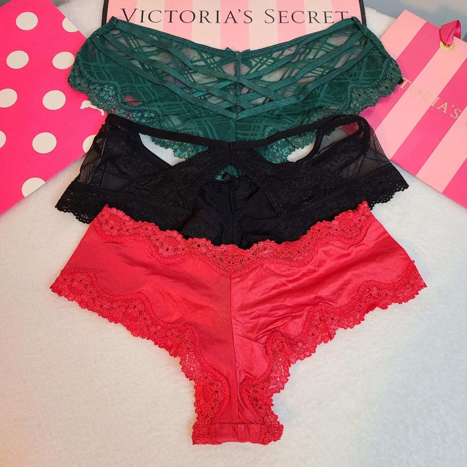Y2K Victoria’s Secret 3pk Silky Satin Lace Mesh Classic Cheeky Panties Size XS