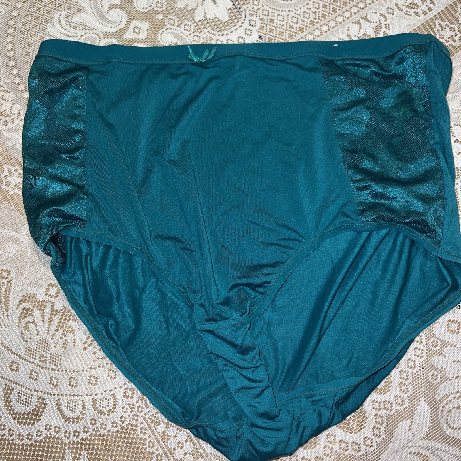 LANE BRYANT CACIQUE PLUS Nylon FULL BRIEF 22/24 PANTY SOLID TEAL BLUE LACE HIPS