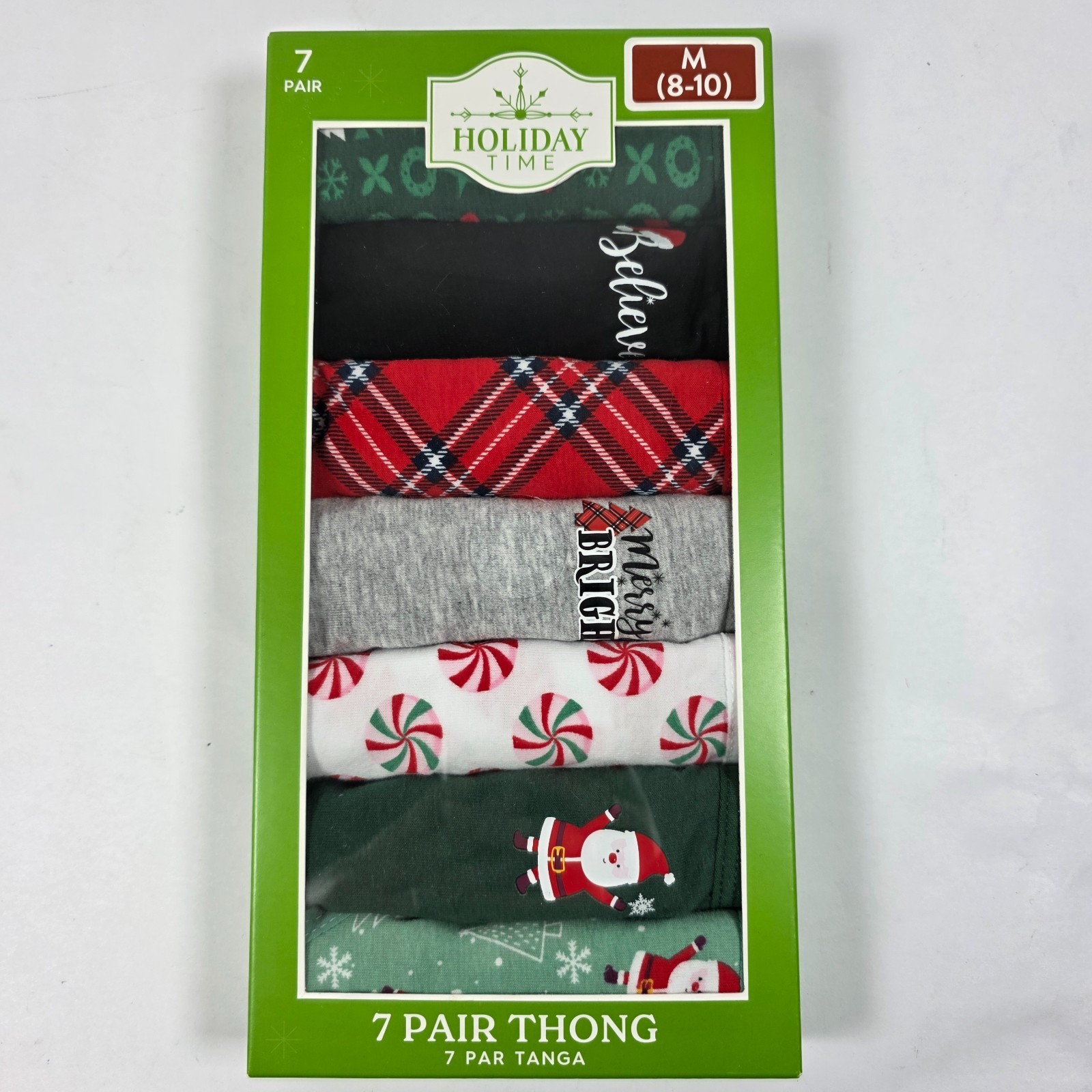 Holiday Time Women’s Christmas Jersey Thong Underwear 7 Pack Multi sizes
