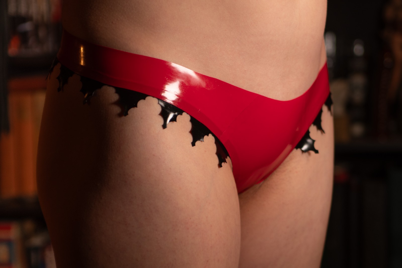 Red Black Lace Latex Panties Thongs Handmade U.S. Designer Sz Large On Hand