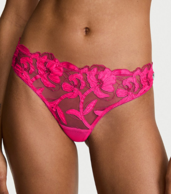 Victoria’s Secret Dream Angels Pop Floral Embroidery Thong Panty Haute Pink XL