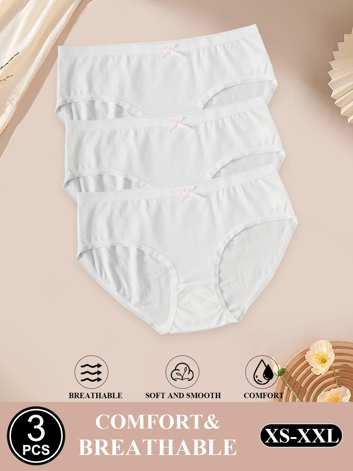 Cotton Briefs Low Rise White Breathable Soft Women’s Panty Underwear 3 Pcs