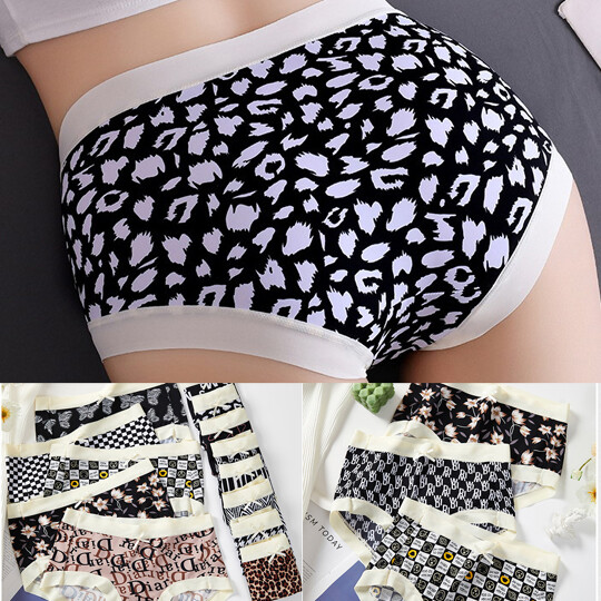 Women Briefs High Waist Pant Ice silk Seamless Floral Plus size Underpants 90801