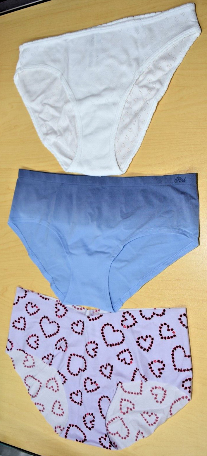 3 NWT Victorias Secret Bikini Hiphugger Heart White Multicolor Panty L Large Lot