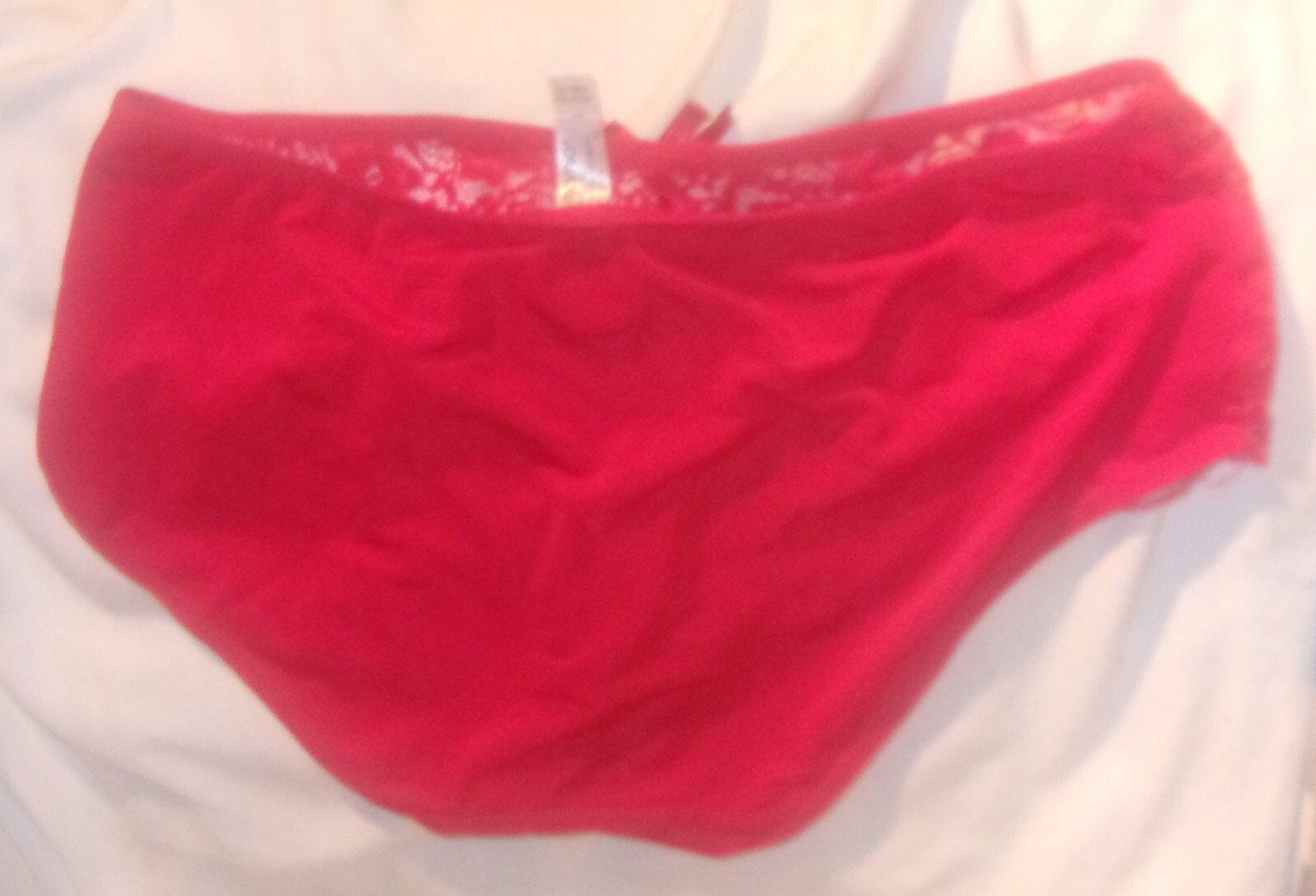 SEXY RED BIKINI PANTIES WITH LACE FRONT, NEW, SIZE XL, 90% POLYESTER 10% SPANDEX