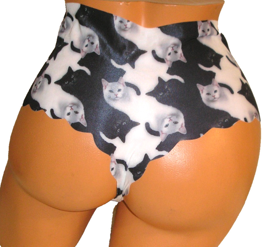 Panties Lingerie Cat Print Black & White Thong XL Adult Gift