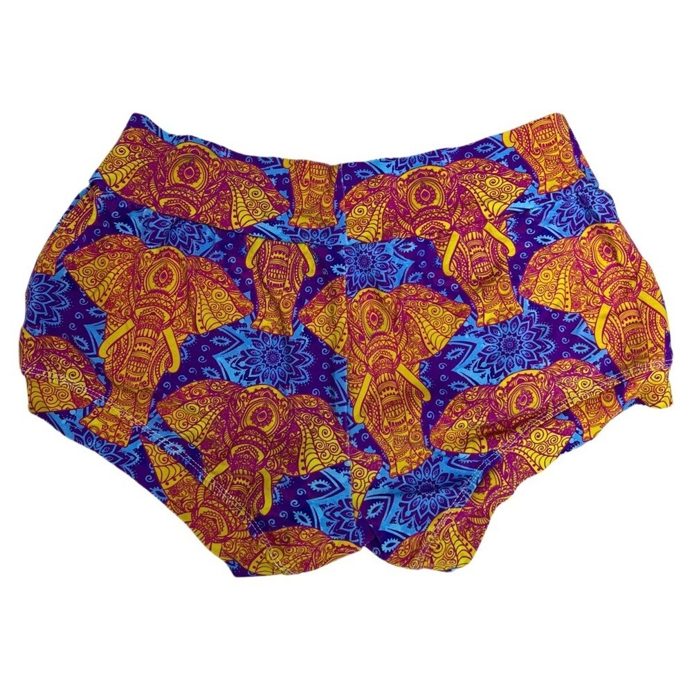 Handmade Mandala Elephant Cheeky Shorts | Boho Yoga & Loungewear | Cotton – XS
