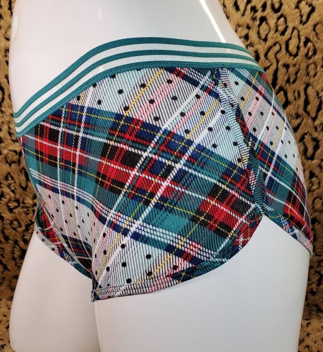 Victoria’s Secret Green Red Polka Dot Plaid Boy Shorts Shortie M NWT Sexy