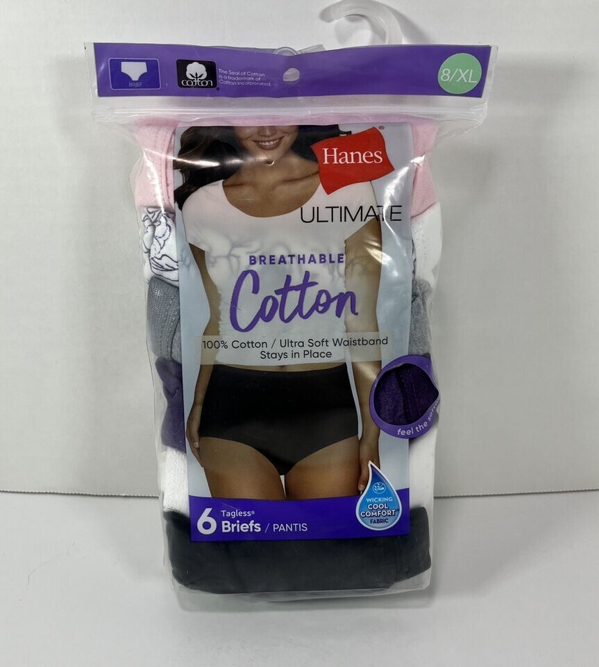 Women Hanes Ultimate Breathable Cotton Briefs 6+1 Pairs Assorted Tagless 8/XL