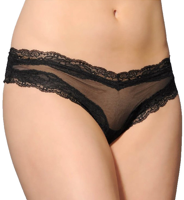 Only Hearts Whisper Brazilian Lace and Mesh Bikini Panty, Black, Large-NWT