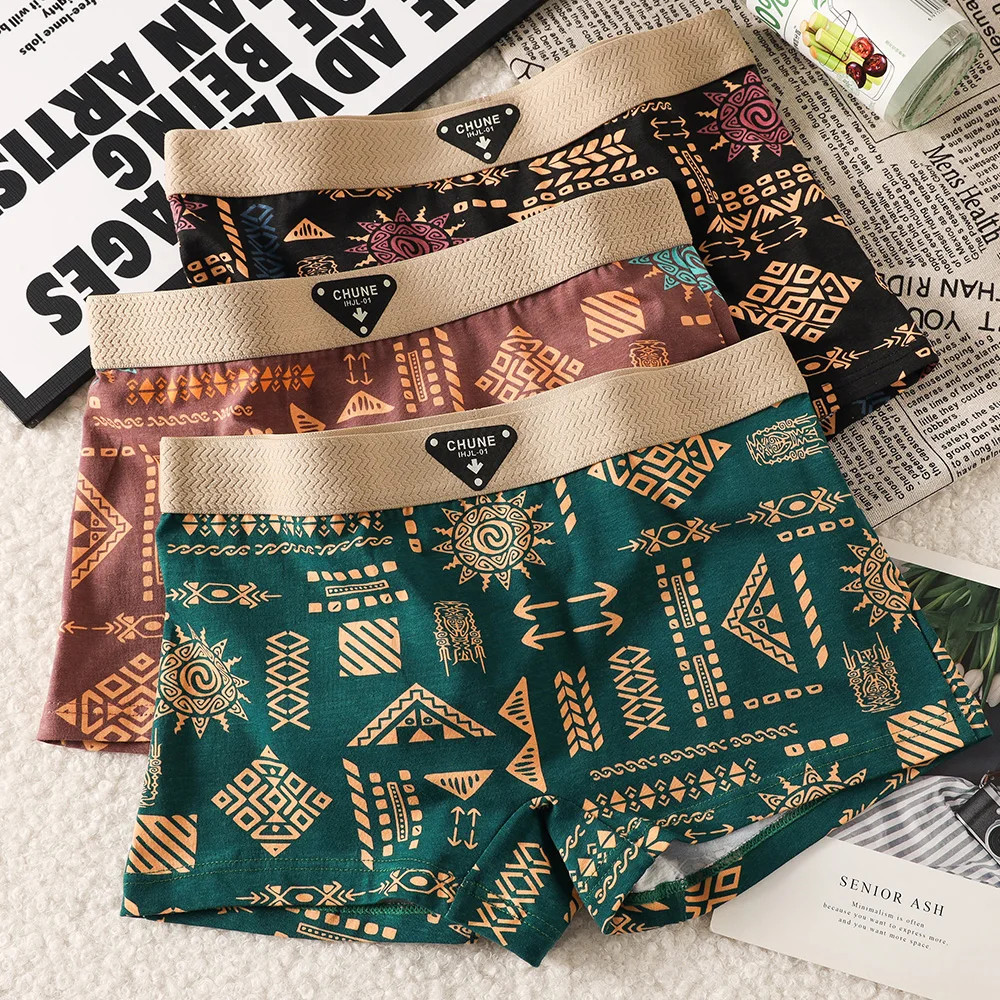 3pc Cotton Panties Women Vintage Print Soft Elastic Waistband Breathable Shorts