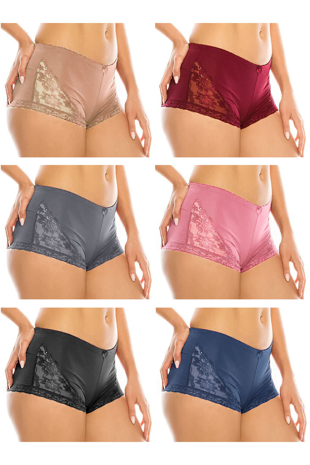 Lot of 6 Panties Jennifer Lace Microfiber Boy Short Mixed Color S M L XL 63022
