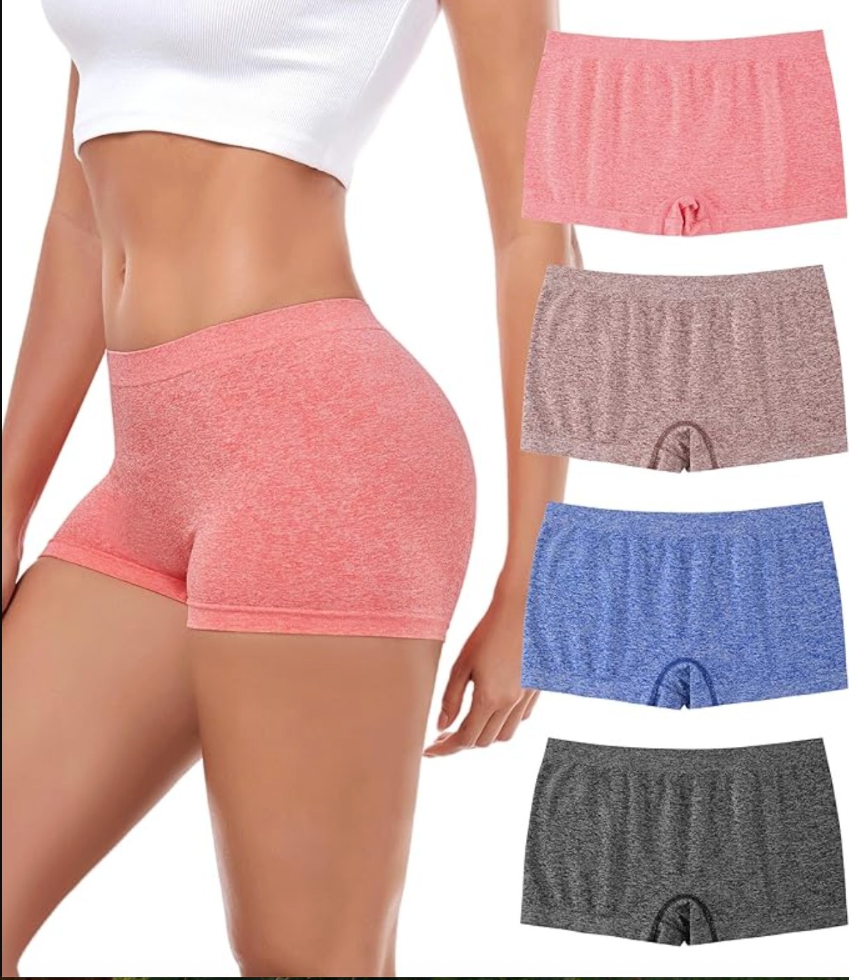 Women’s Seamless Boxer Briefs Boyshort Panties Soft Stretch 4 Pack
