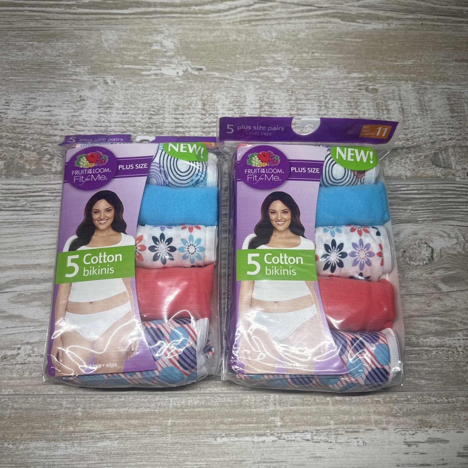 2 Packs 5 Pairs Fruit of the Loom Fit for Me Cotton Bikinis Plus Size 11 4X NOS