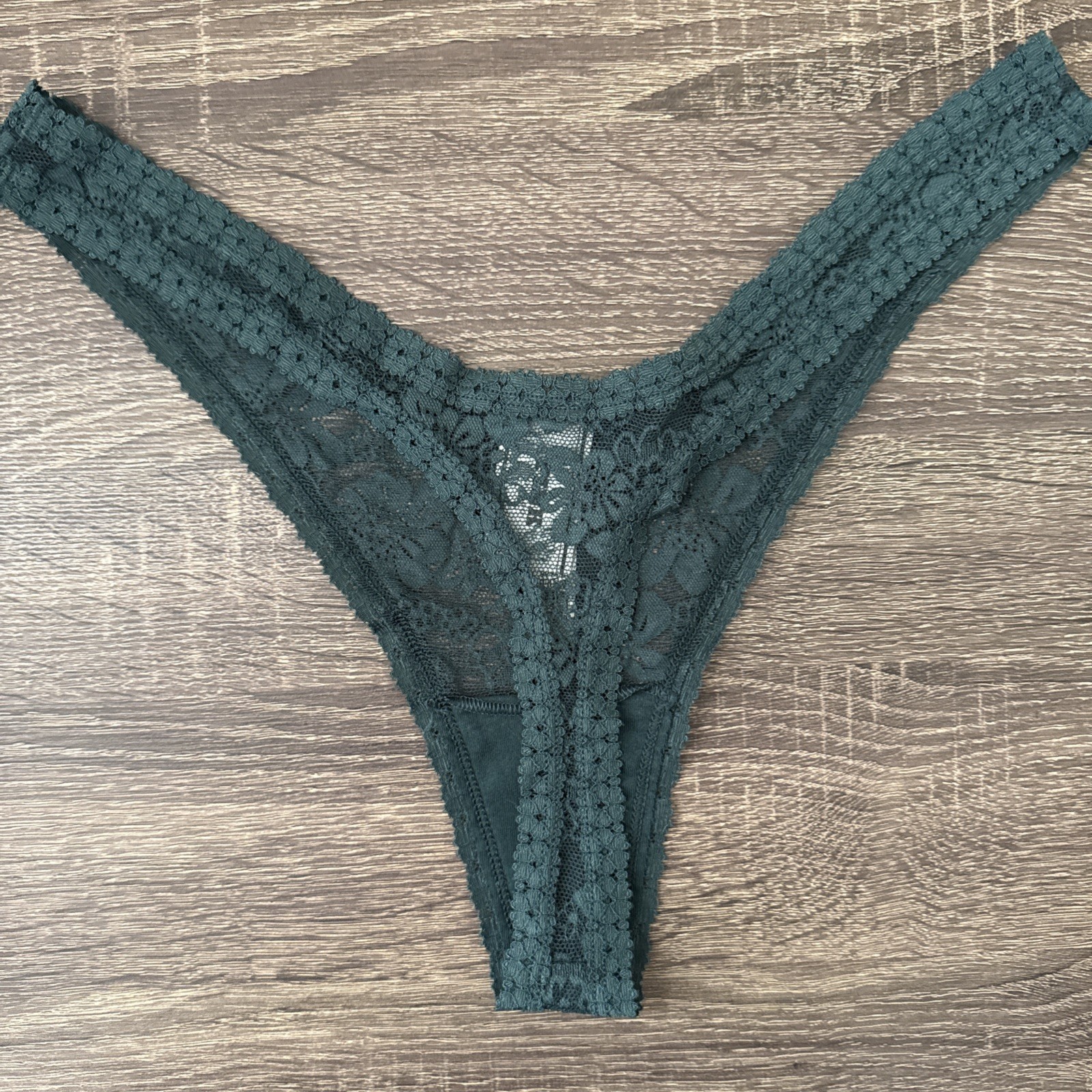 Pink By Victoria’s Secret Large, Dark, Green Floral Lace, Thong Panties