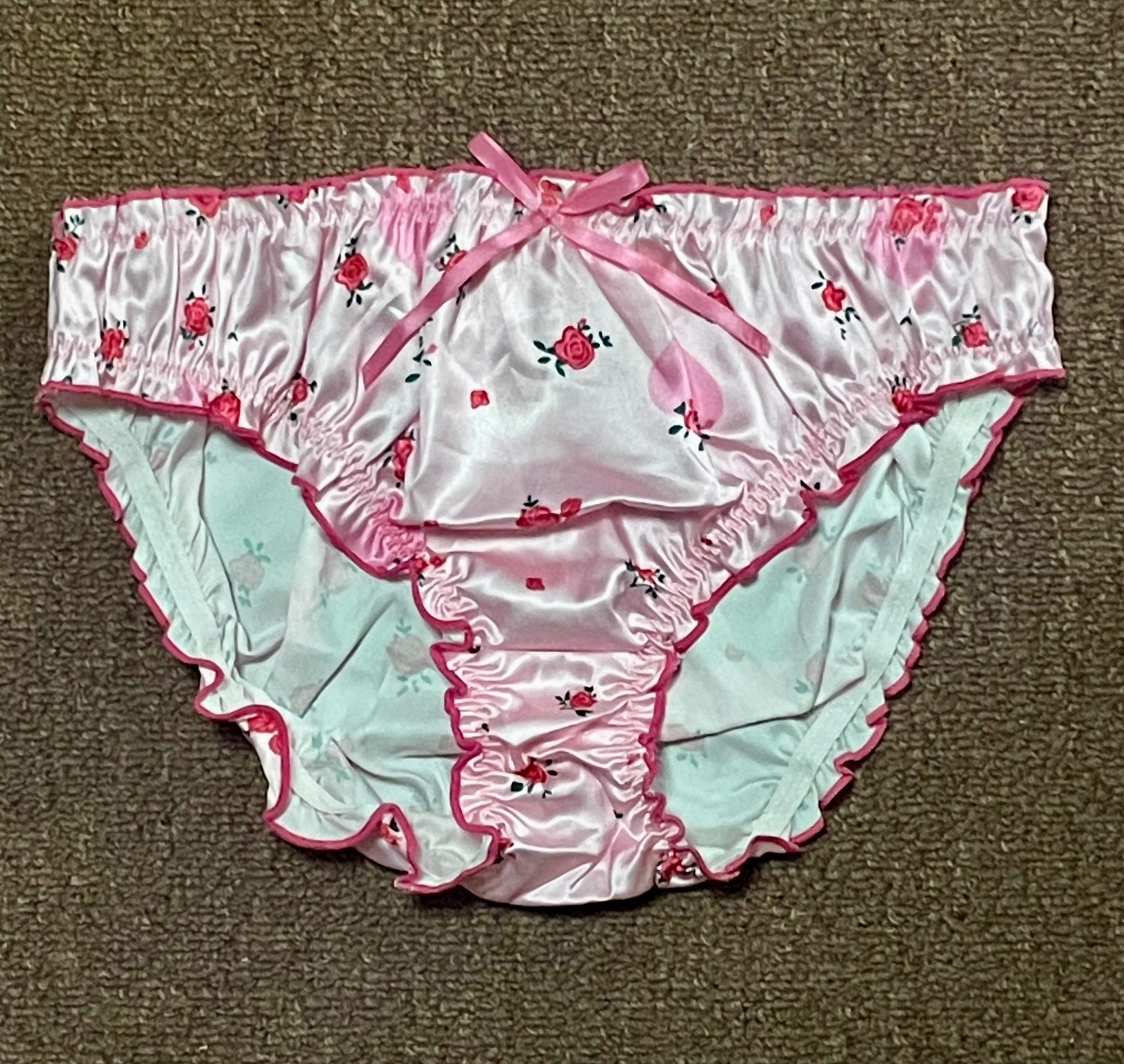 Lot of 3 PINK SATIN SISSY PANTIES Lace Ruffle Trim Hi Cut Brief Size XL