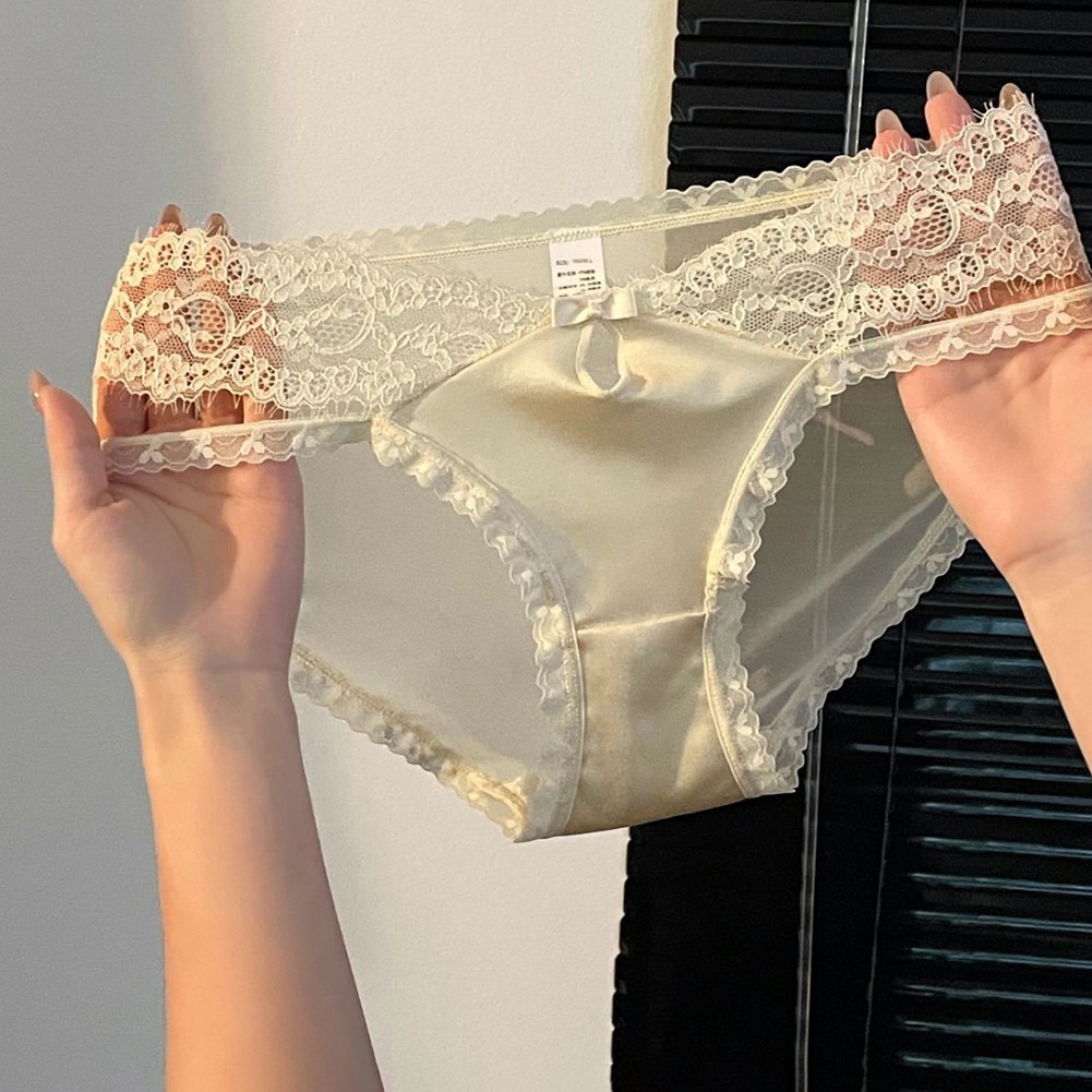 Soft Elastic Satin Lace Briefs for Women Low Rise Style with Sweetheart Trim