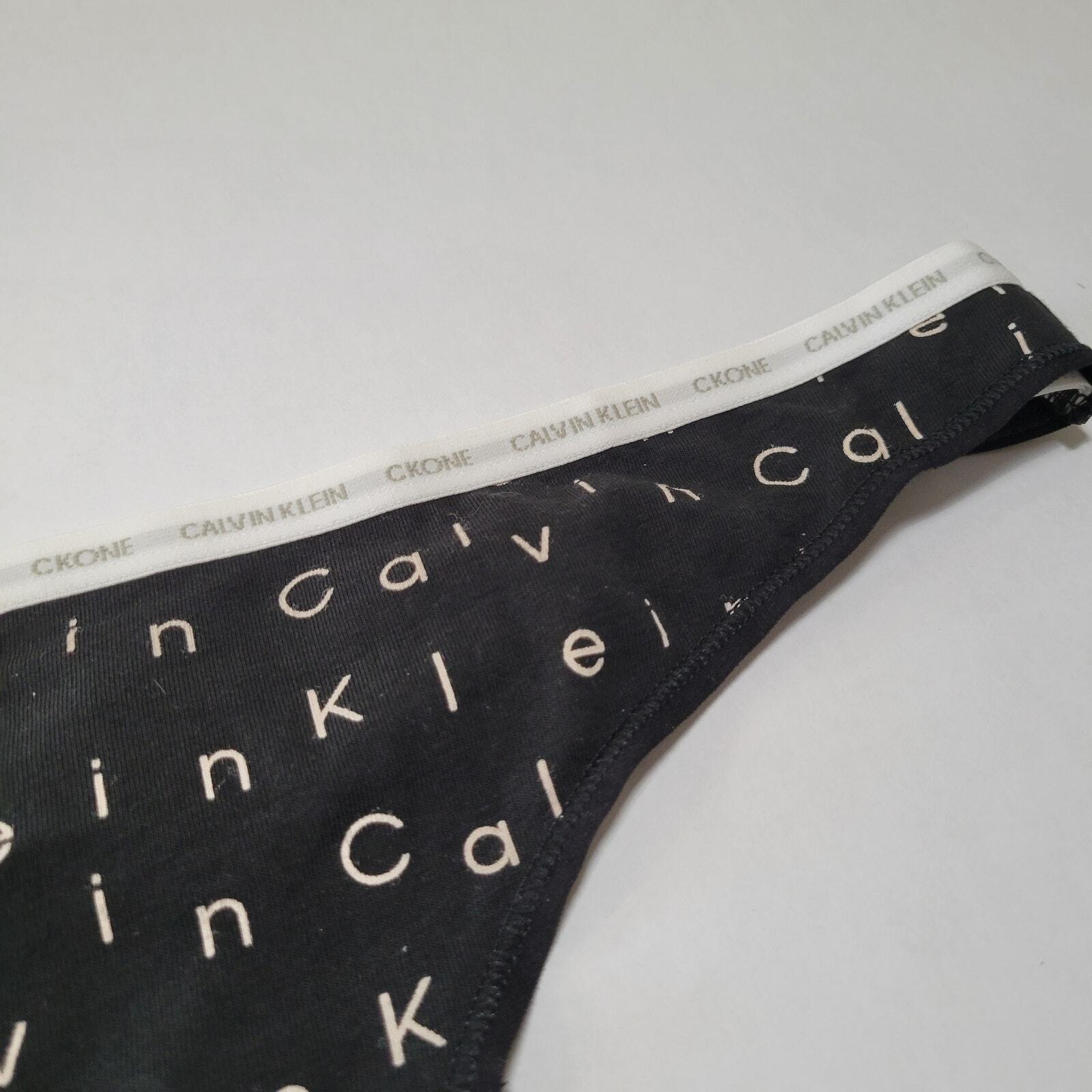 Calvin Klein CK One Cotton Singles Falling Logo Print Thong Black Size Large