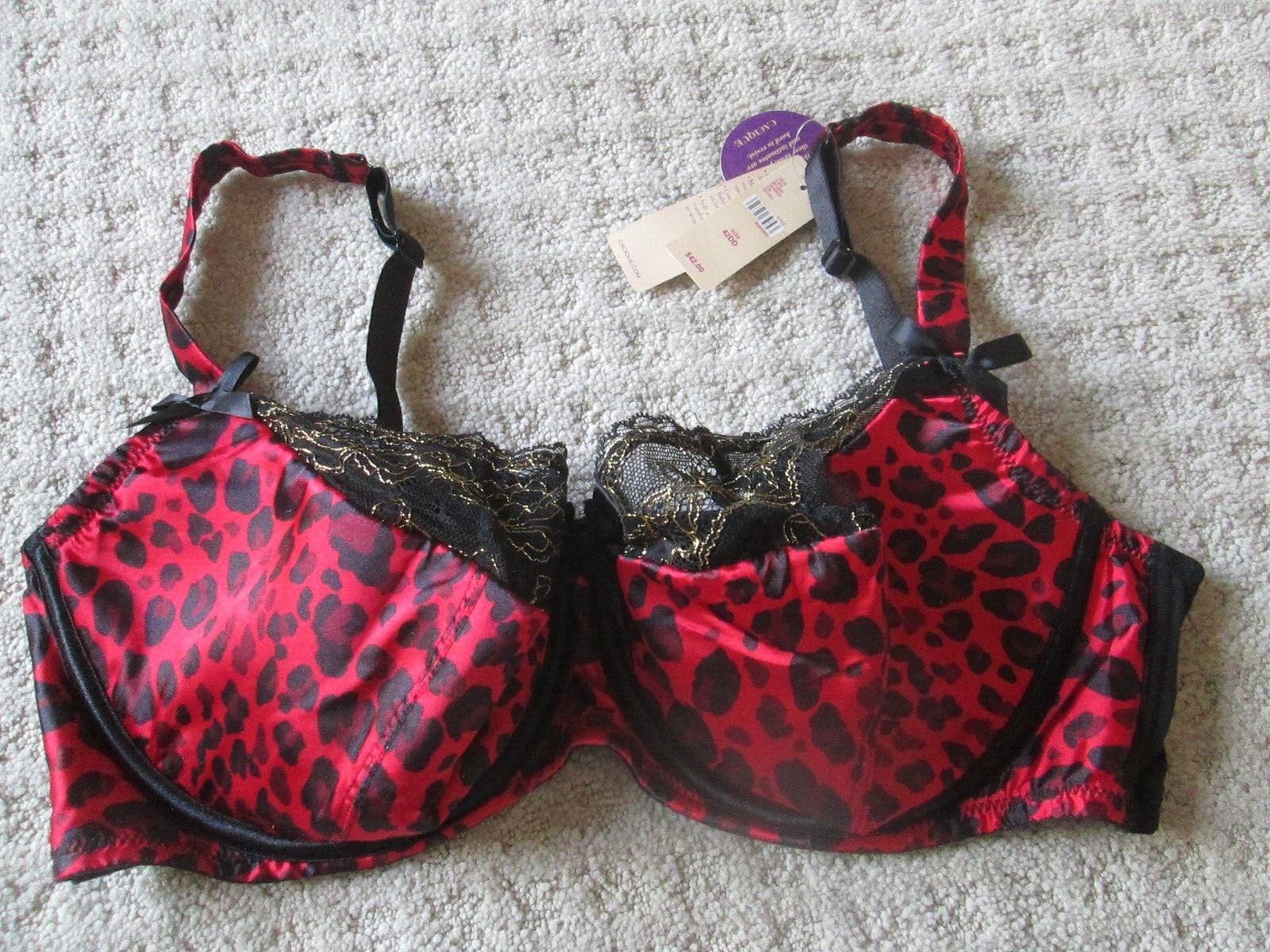 NWT We’ve Got You Covered Full Coverage Red Animal Print /Lace Cacique Bra 42DD