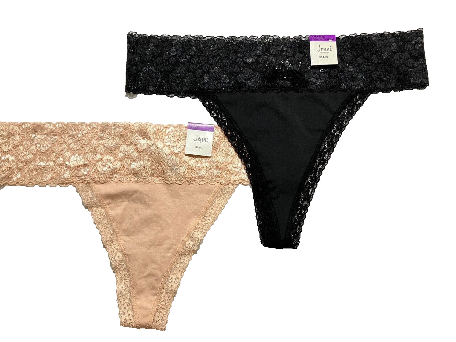 NWT 2-Pack Jenni Woman’s XXL Wide-Lace-Waist Thong Underwear Assorted