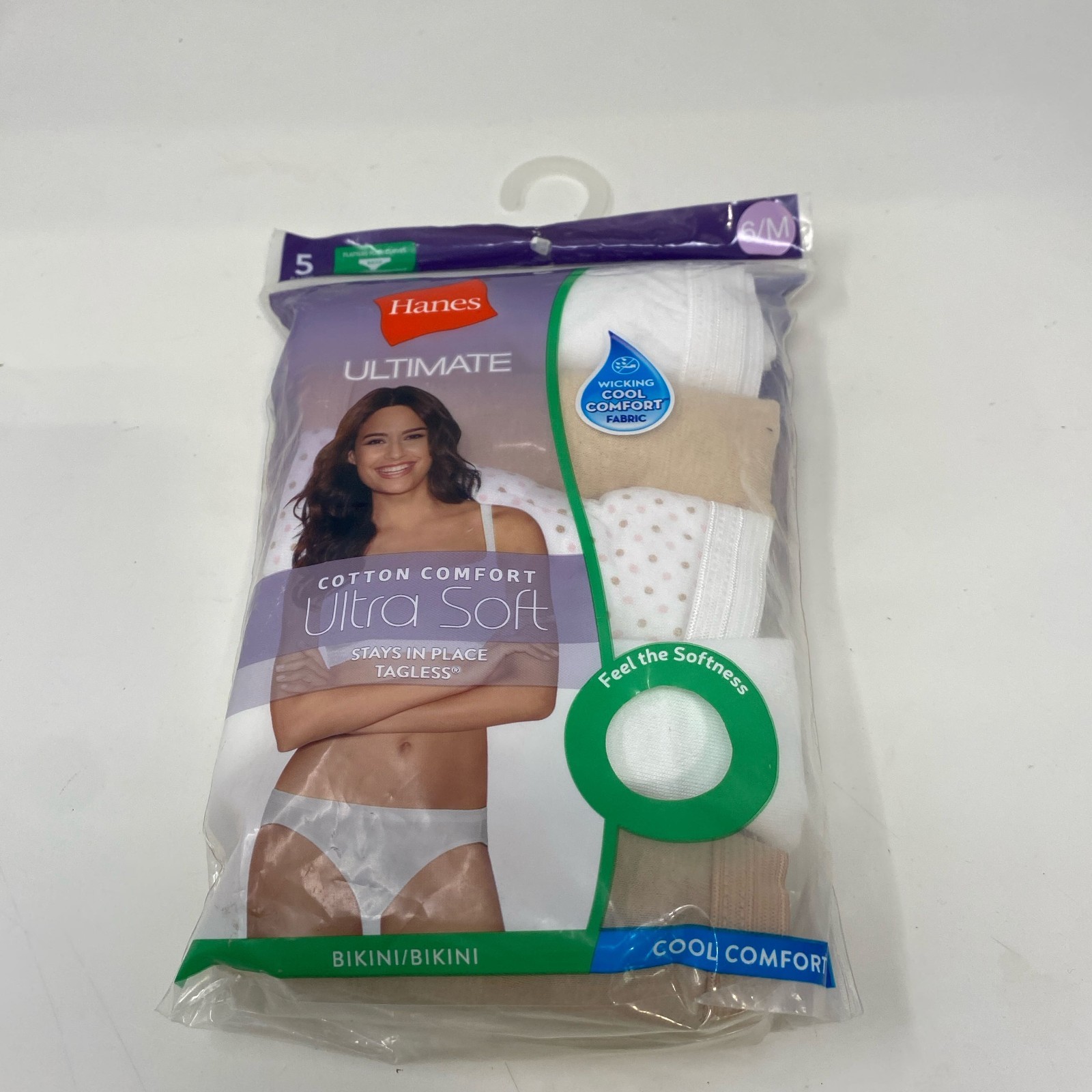 Hanes Ultimate Ultra Soft Bikini 5-Pack M/6 Nude/White/Polka Dot