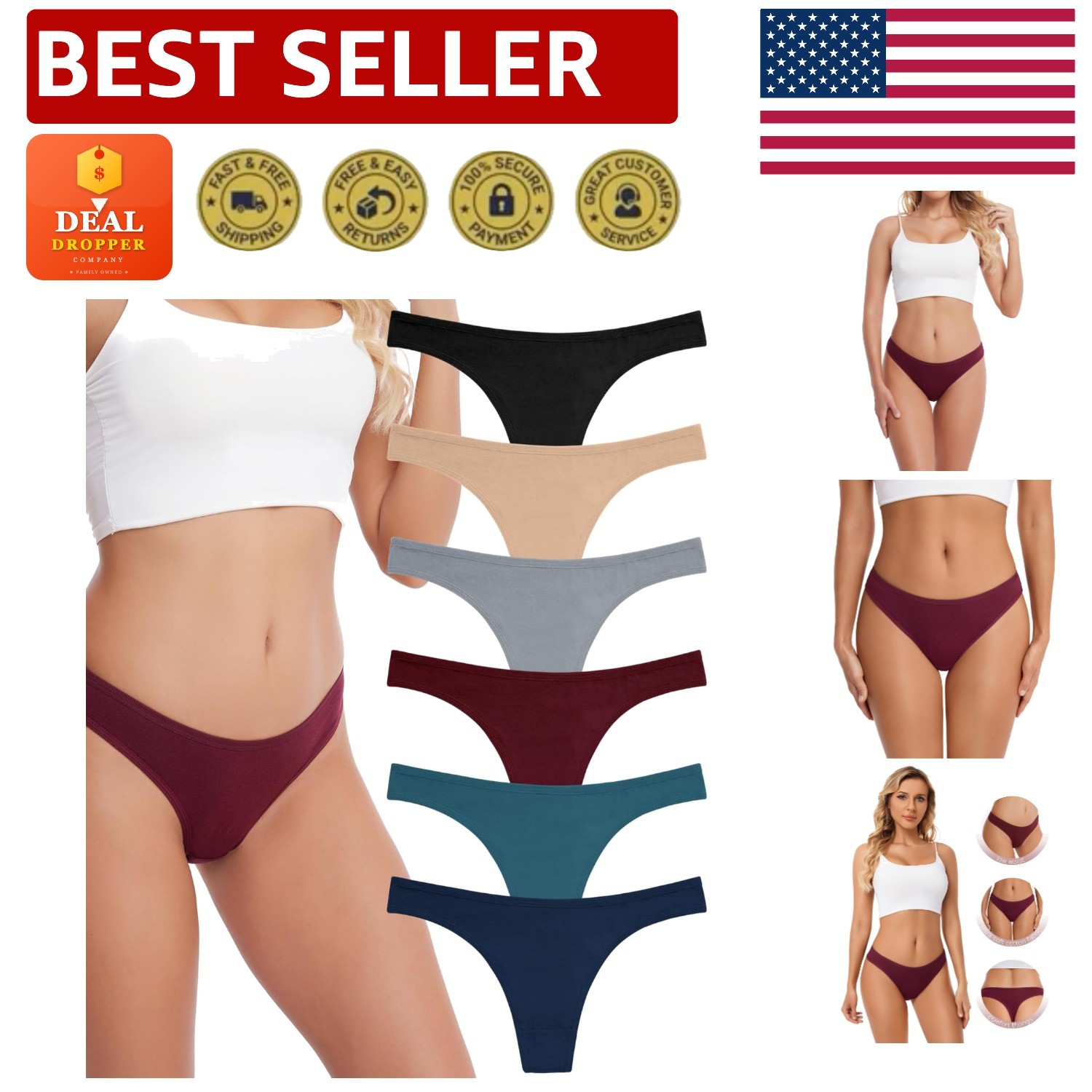 All-Day Comfort Women’s Thong Panties – 6-Pack of Breathable Cotton Delight