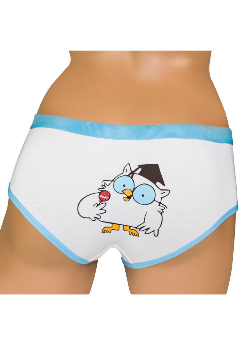 Tootsie Roll Owl Boyshort Medium Candy Pantie White Baby Blue Logo Lingerie Gift
