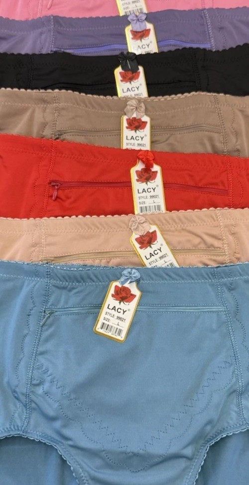 6 HIGH WAIST BRIEFS GIRDLES PANTIES TUMMY CONTROL ZIPPER TRAVEL SAFE POCKET Ast