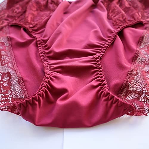 Women’s Plus Size Briefs Hi Cut Full Brief Panty Lace Trimmed 11 Plus Burgandy
