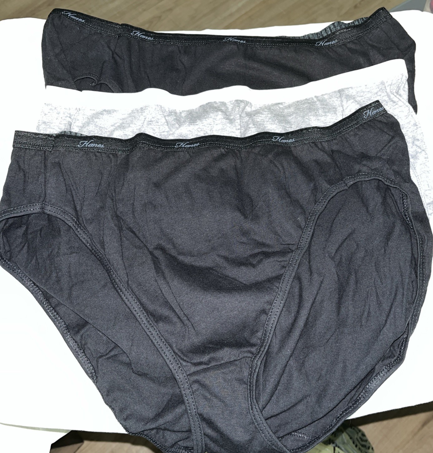 3 Hanes Ultimate Women’s Cotton Hi-Cut Underwear, Size 10 Colorful Black Gray