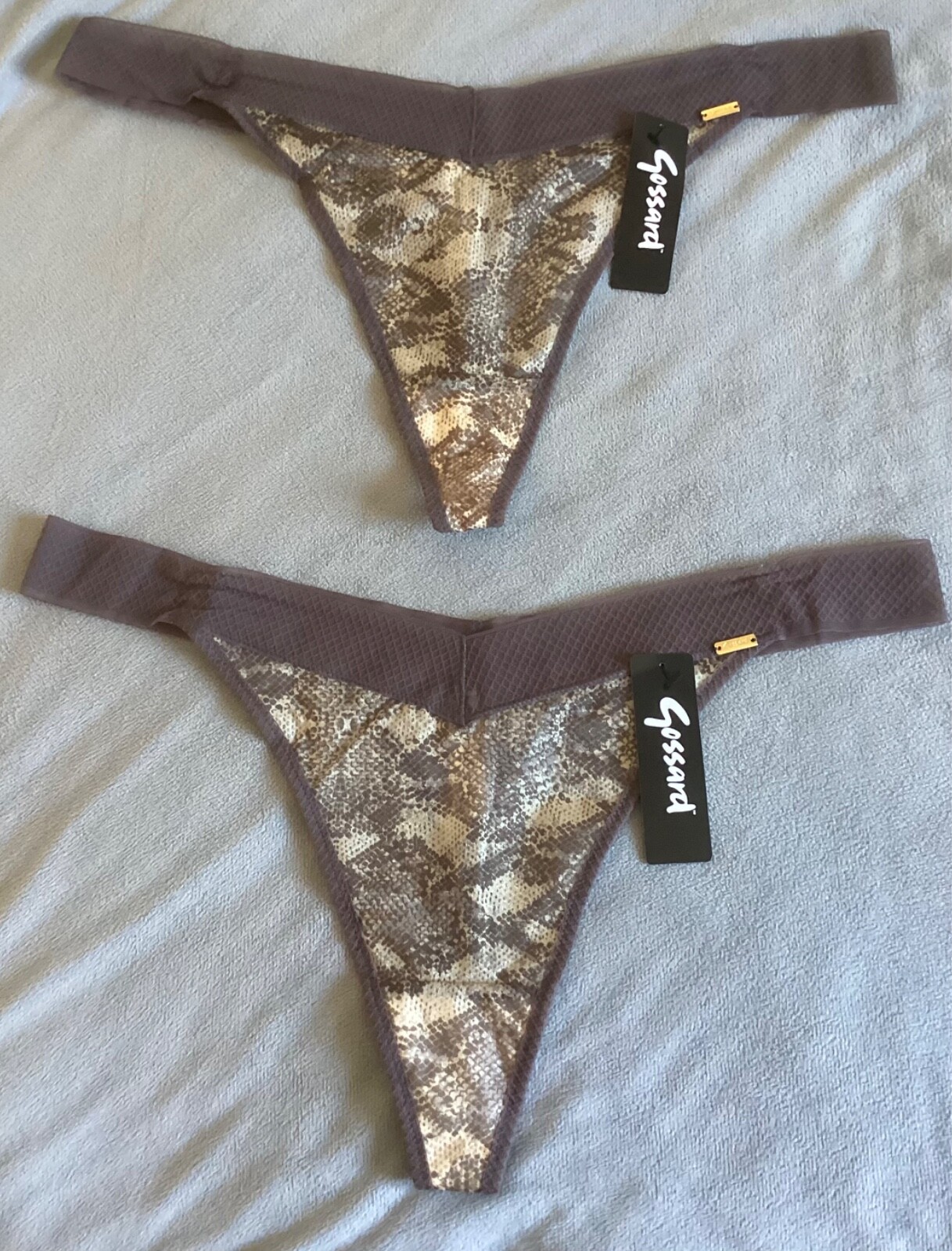 Gossard Glossies – x2 Light Brown & Beige Snake Print Thongs Size XL – BNWTS