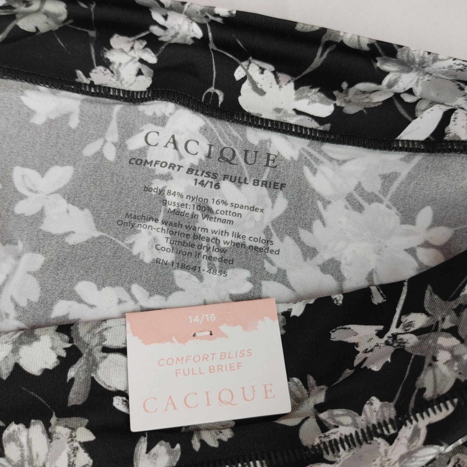 LANE BRYANT CACIQUE COMFORT BLISS FULL BRIEF PLUS PANTY 14/16 BLACK GRAY FLORAL