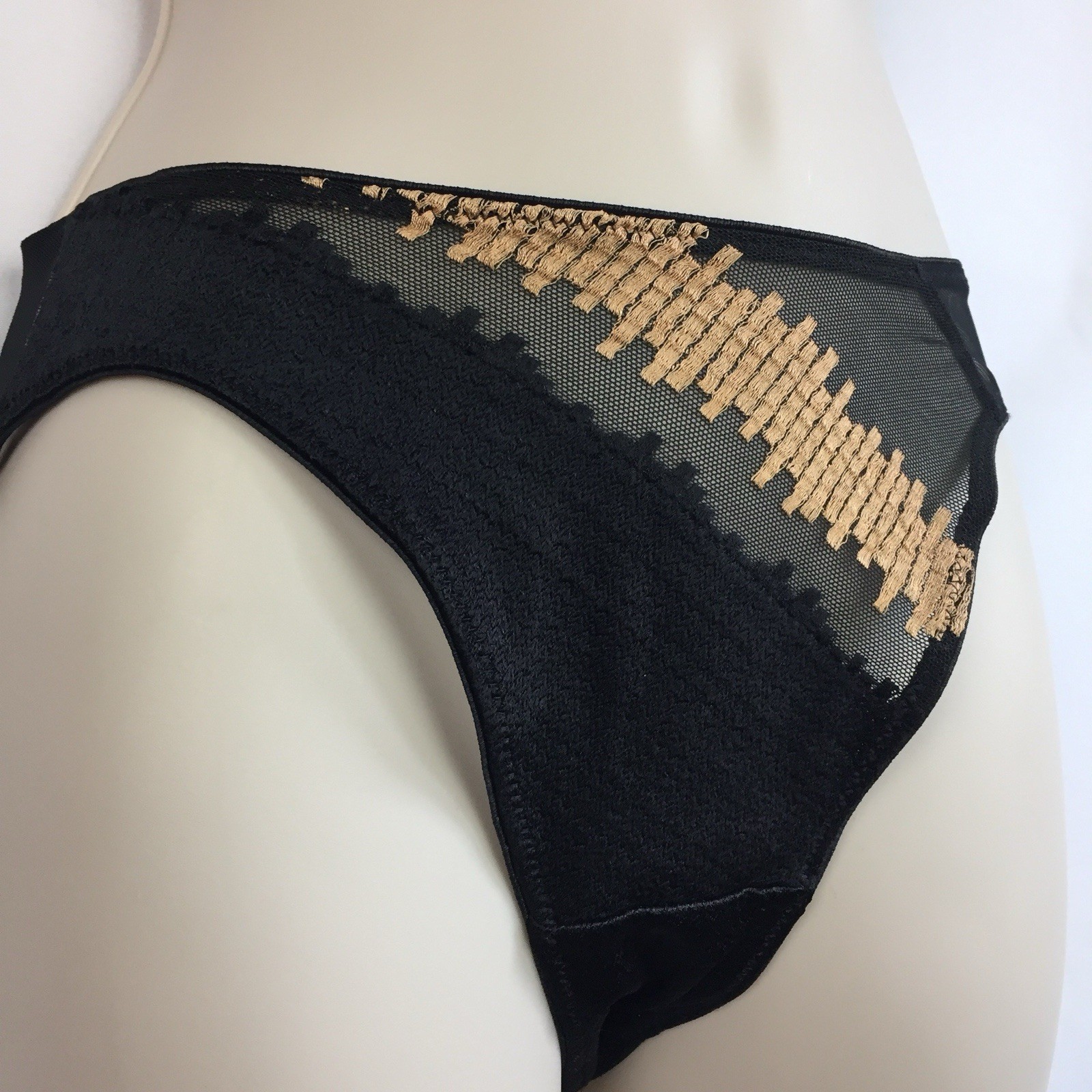 Huit Lingerie Size 8 Black Hi-Cut Panties Mesh Sheer Embroidered Made in France