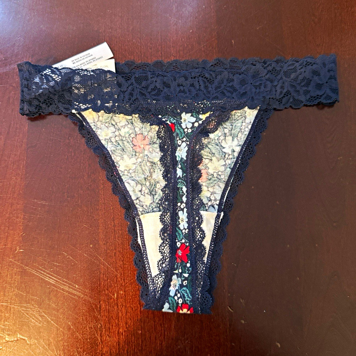 State of Day XS Floral Lace Thong Panties Stretch Blue Red White Green 1 Pack