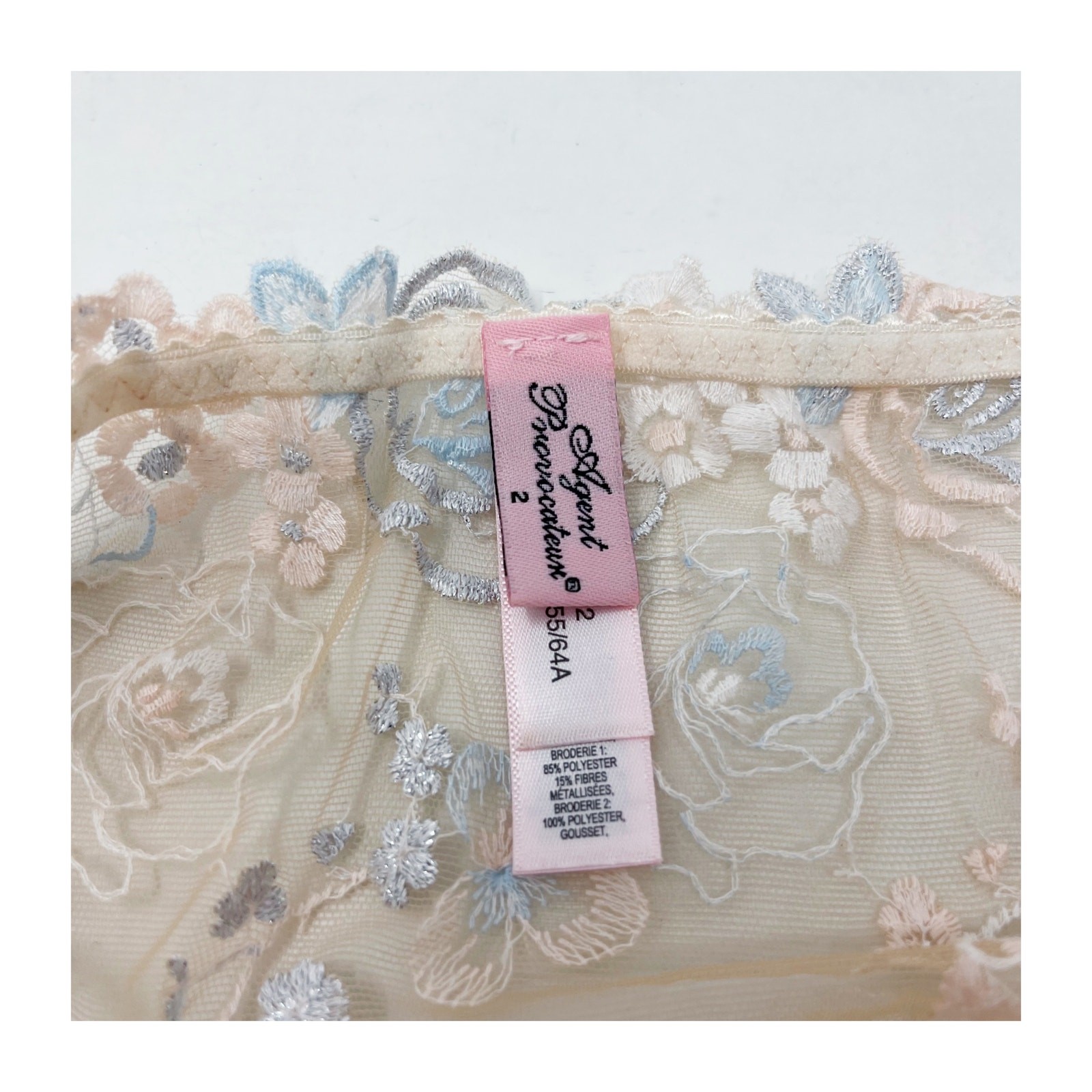 New Agent Provocateur Size 2 Cream Blue Odette Full Bikini Underwear Floral
