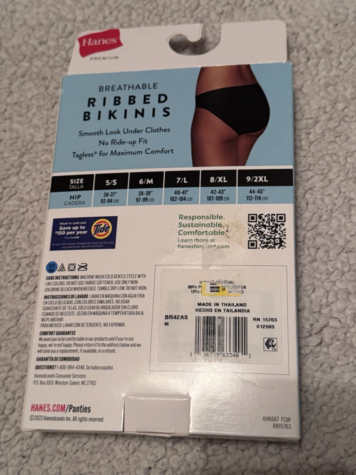 Hanes Premium Breathable Ribbed Bikini Panties 4-Pack Size 6/M Black NWT