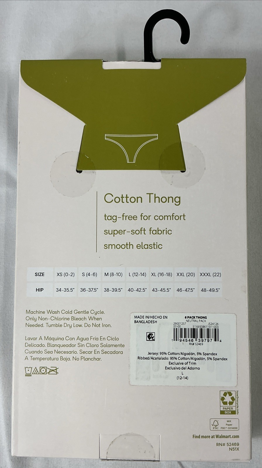 6 Pair Joyspun Women’s Large (12-14) Cotton Thong Panties New In Box