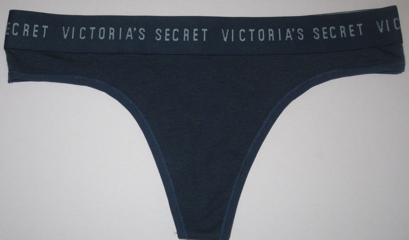 NWOT VICTORIA’S SECRET TURQUOISE BLUE LOGO WAISTBAND COTTON BLEND THONG PANTIES