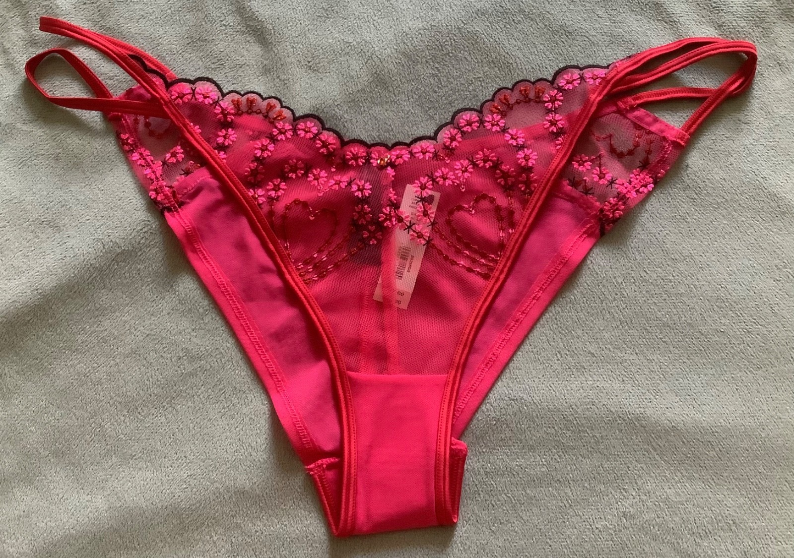 ANN SUMMERS -“Cupid’s Love” Brazilian Knickers Bright Pink & Black Size 14 -BNWT