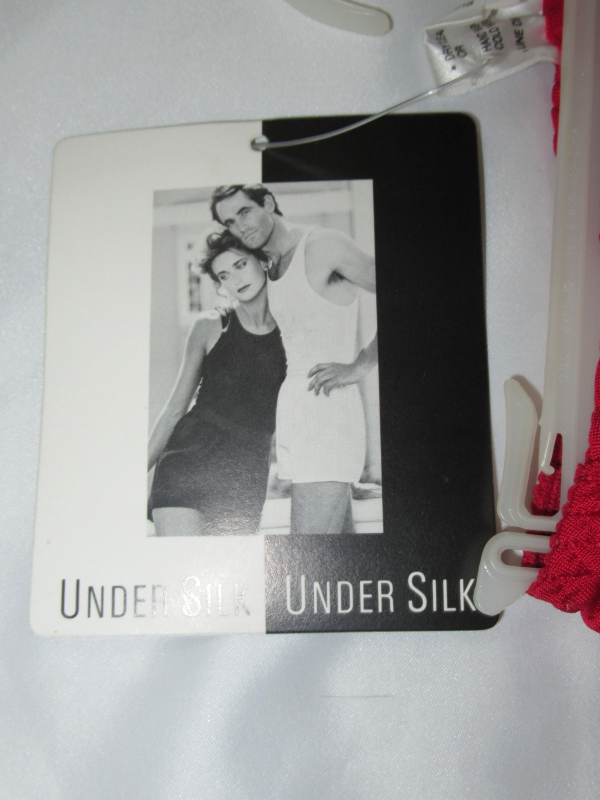 NWT UNDER SILK 1990 VINTAGE 100% SILK RED STRING BIKINI PANTIES sz S 28″ stretch