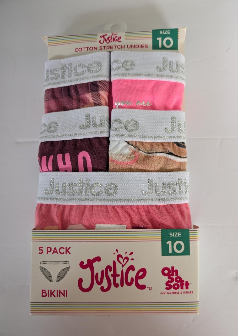 Justice Girls Oh So Soft Cotton Stretch Bikinis 5 Pack, Sz 10, 12, 14 or 16 New