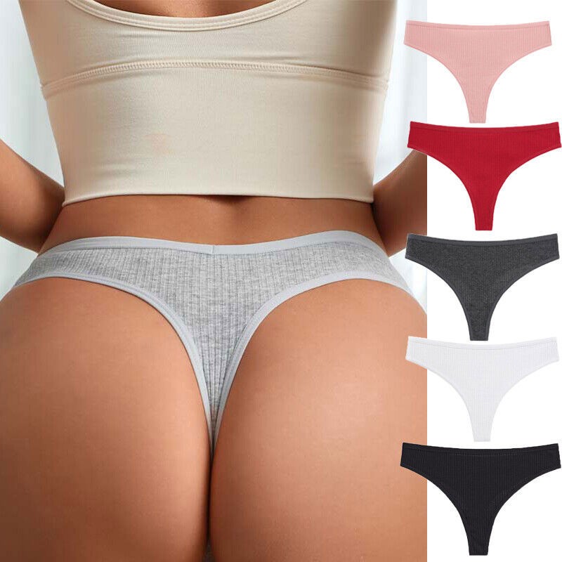 6 Packs Lot Sexy Womens Panties Thong G string Ribbed Cotton Underwear Lingeries