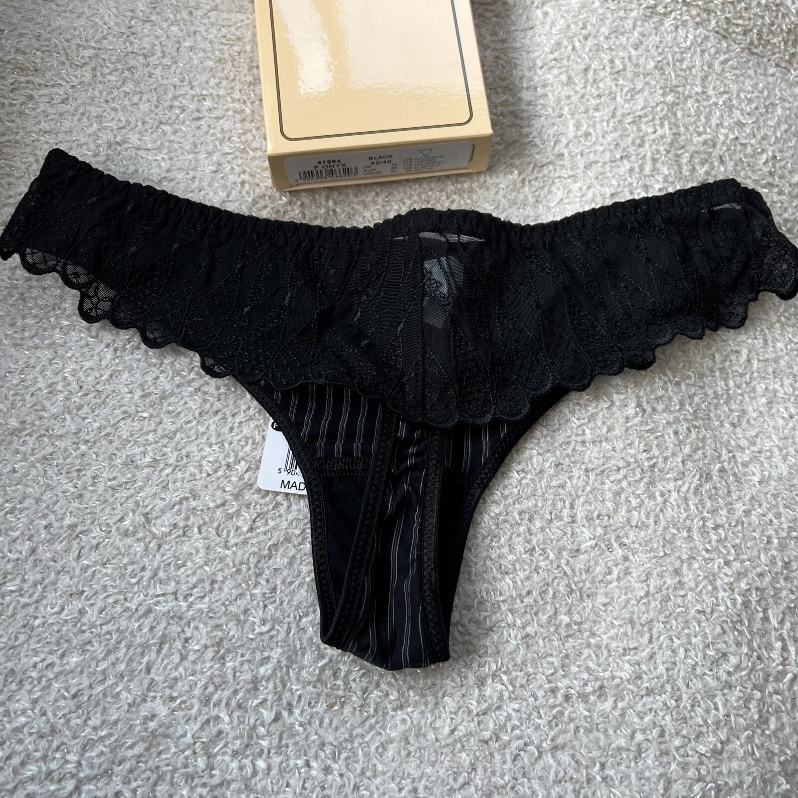 Corin Onyx Black Laced Back Thong, Size Medium (10/12) BNIB