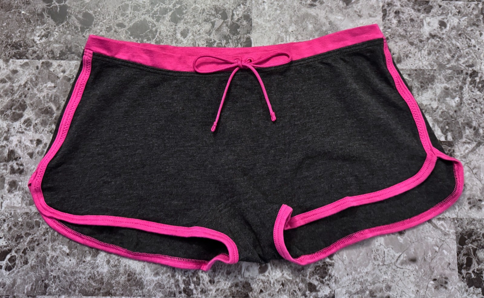 NWT VICTORIA’S SECRET PINK CHARCOAL GRAY PINK CURVED HEM DORM BOYSHORT PANTIES