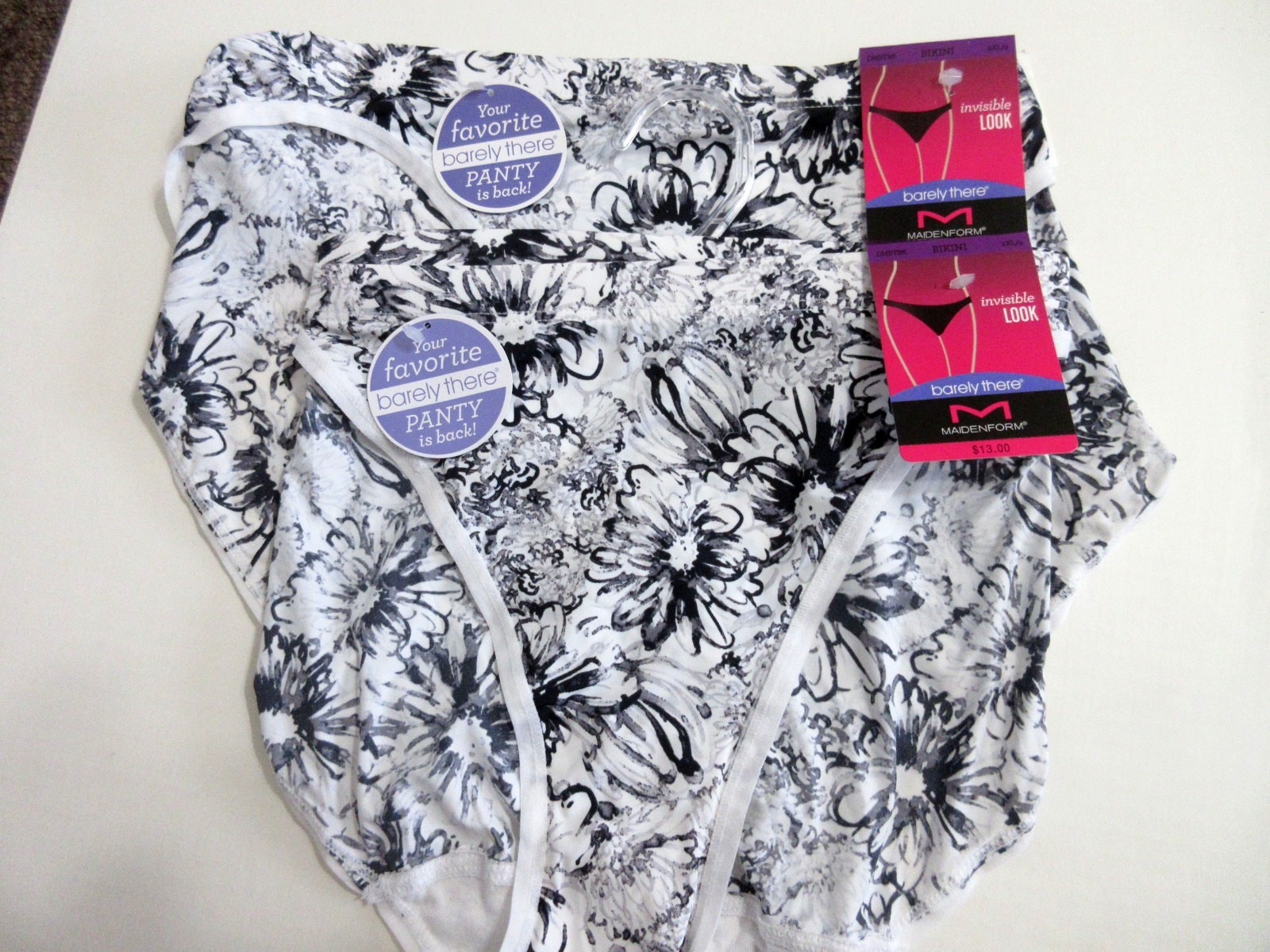 Maidenform 2-Pair BIKINI panties Barely There invisible Black White Nylon~ 2XL/9
