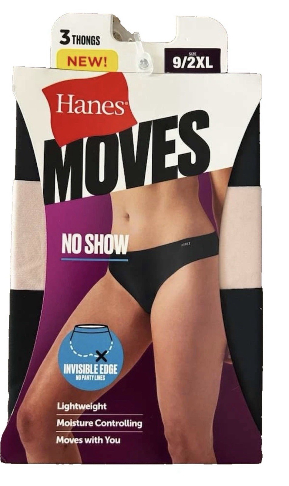 Lot Of 2 Packs New Hanes Moves Women’s No Show Thong Underwear 3-Pack Size 9 2XL