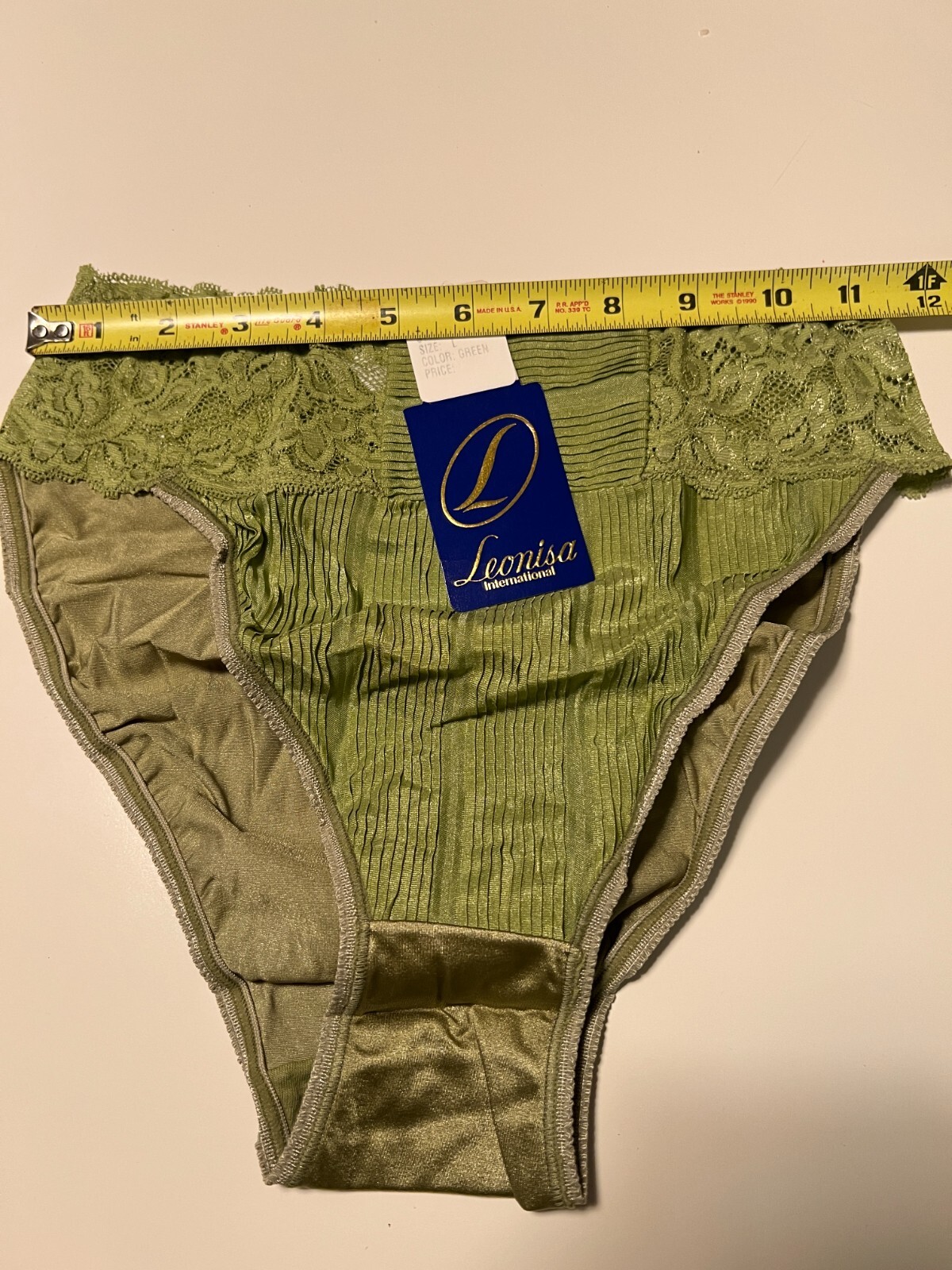 LEONISA GREEN LACE CLASSIC BRIEF PANTIES SIZE L Style 22170 NWT