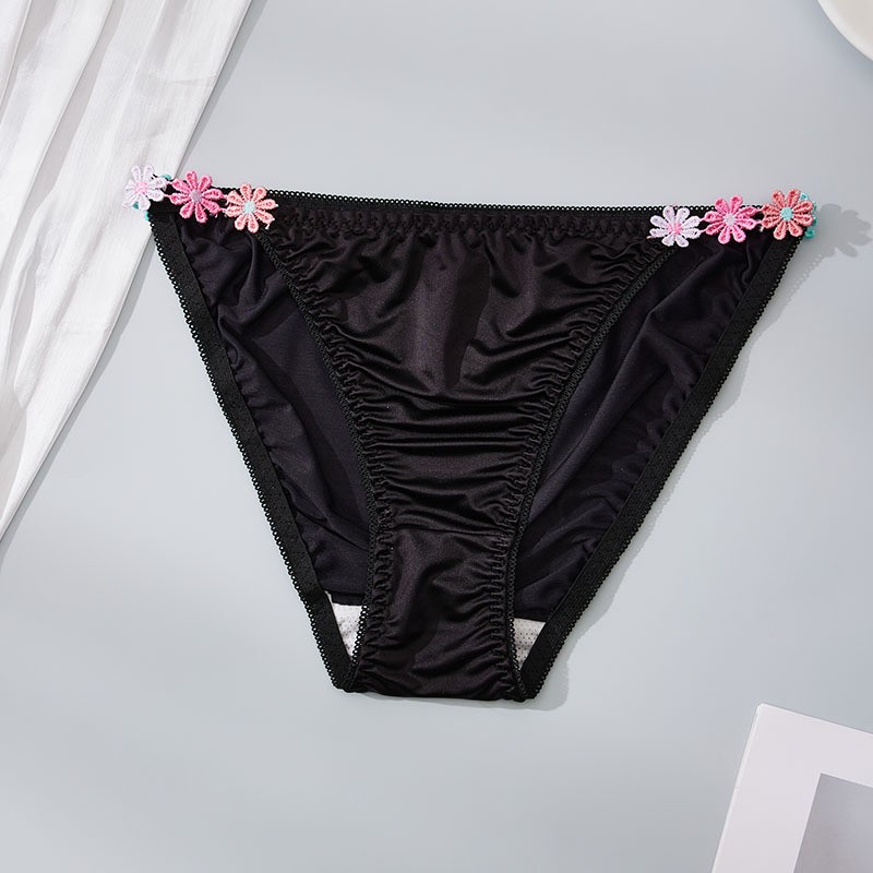 4 Pack Lot Sexy Womens Satin Panties Bikinis Briefs Underwear Flower Lingeries