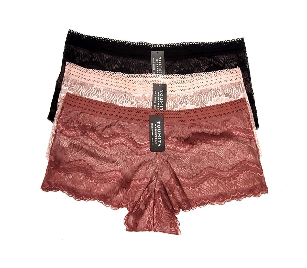 Youmita Lace Mesh Boyshorts Hipster Cheeky Boxers No Show Panties Plus 1X 2X 3X