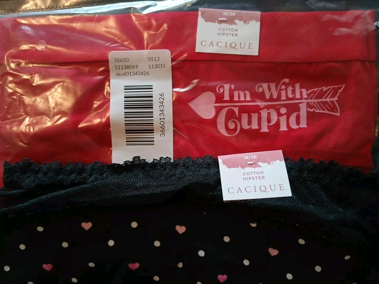 Lane Bryant 18/20 Cotton Hipster SET 2 NEW W TAG Blk Pink Hearts/Red Cupid